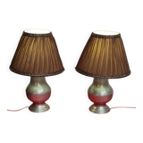 pairs of tin lamps and pleated lampshades h40x26 electricity to super condition standards
