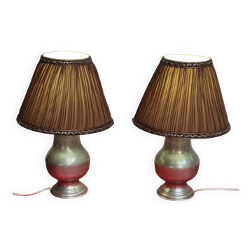 paires de lampes en etain  et abat jour plisée  h40x26   electricité aux normes super etat