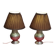 pairs of tin lamps and pleated lampshades h40x26 electricity to super condition standards