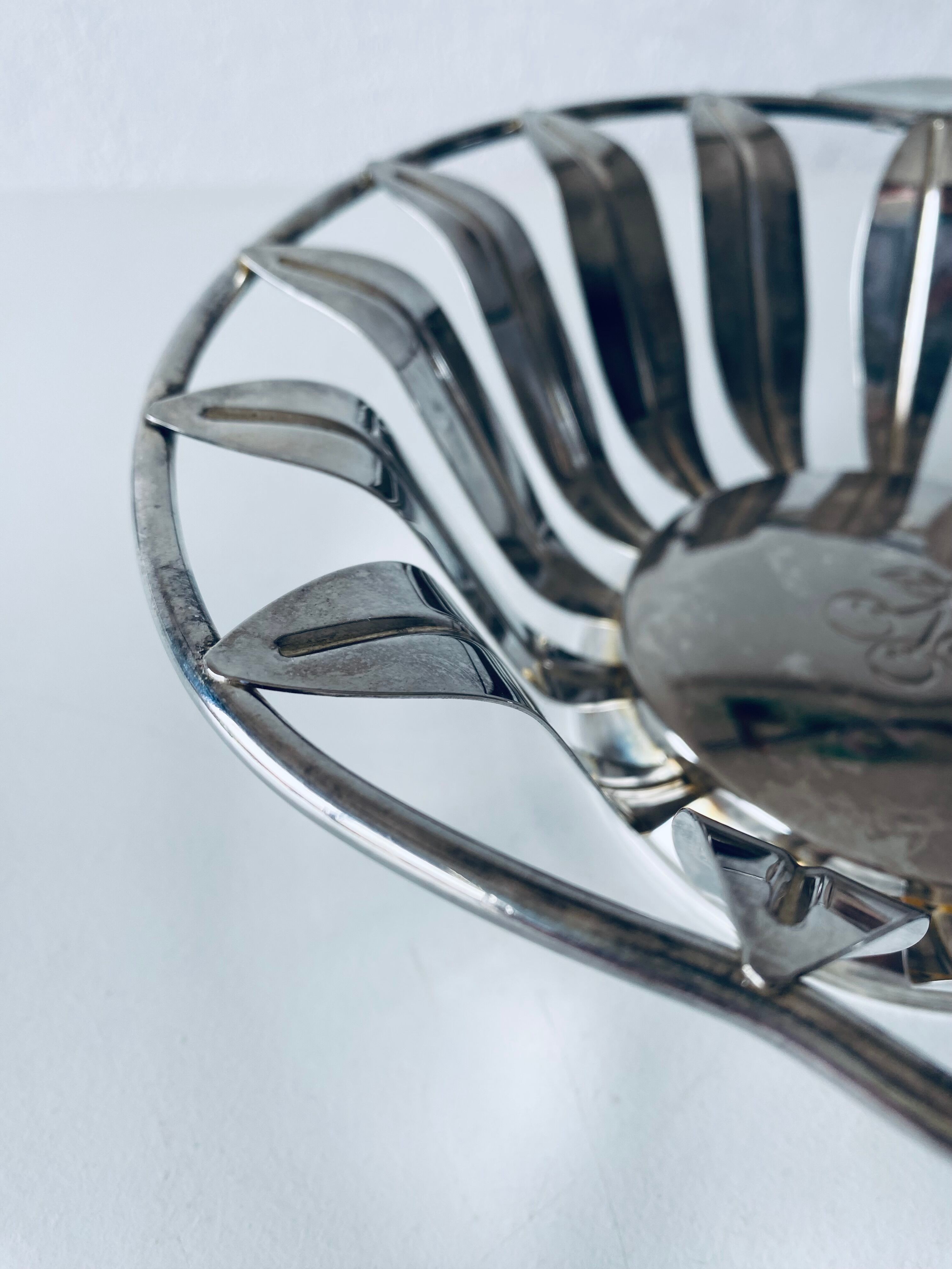 Vintage basket in silver metal apple shape