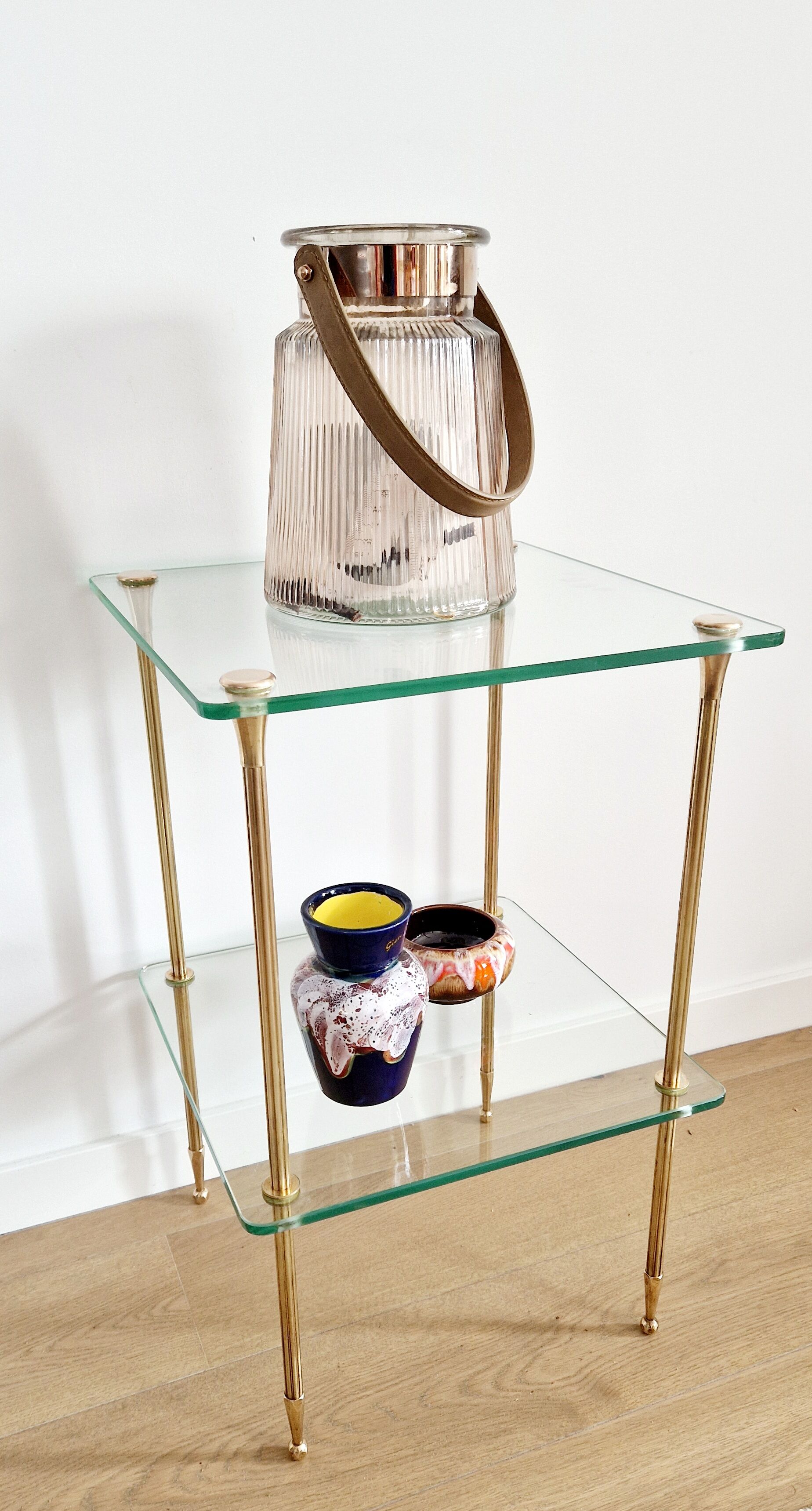 Glass and brass side table 70s