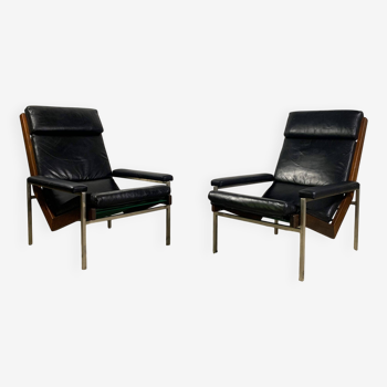 Rob Parry Lotus Armchairs, Rosewood And Leather, 1960s