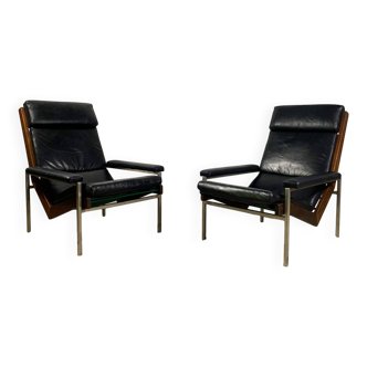 Rob Parry Lotus Armchairs, Rosewood And Leather, 1960s