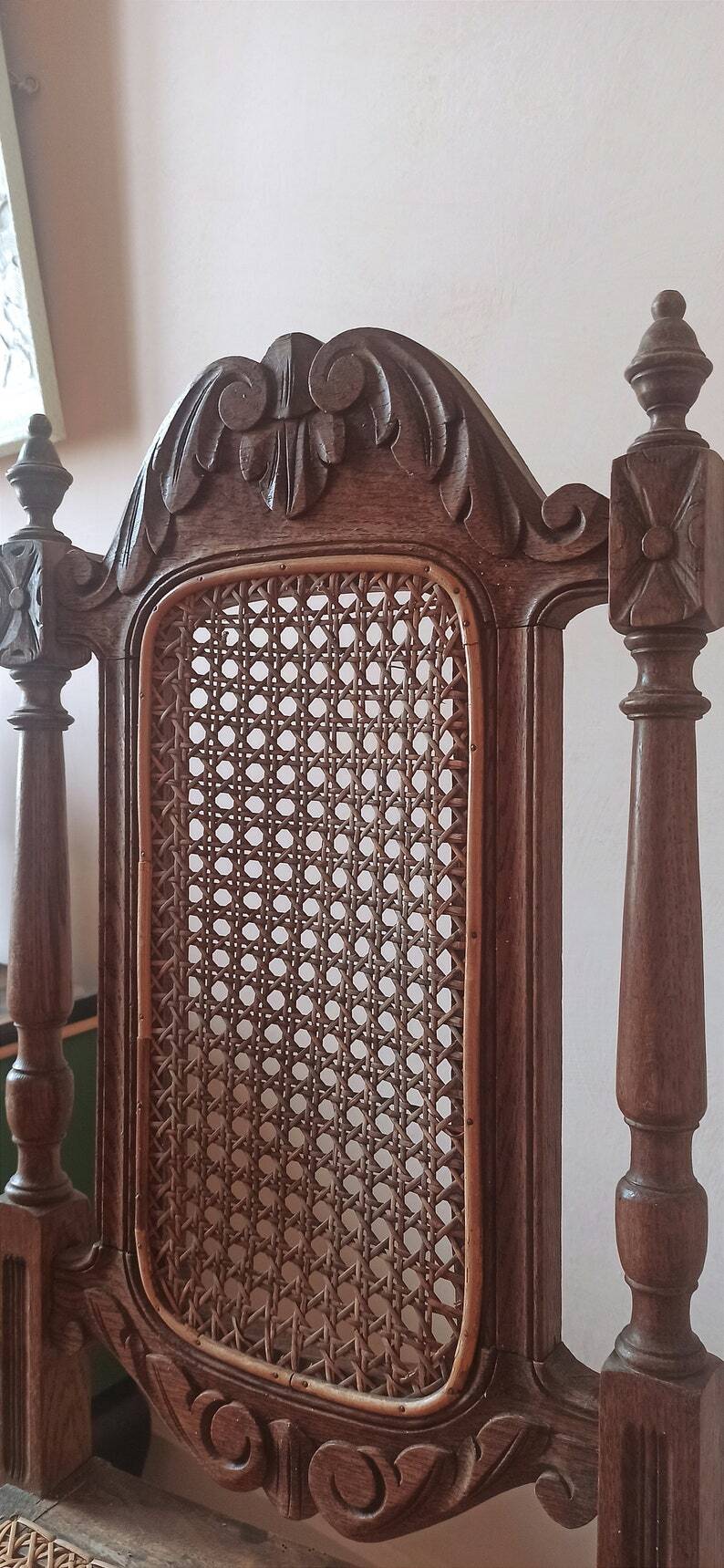 Duo of wooden and cane chairs / vintage cane chairs