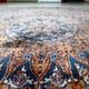 1940s handmade wool medallion rug, ivory and navy, 212 × 312 cm