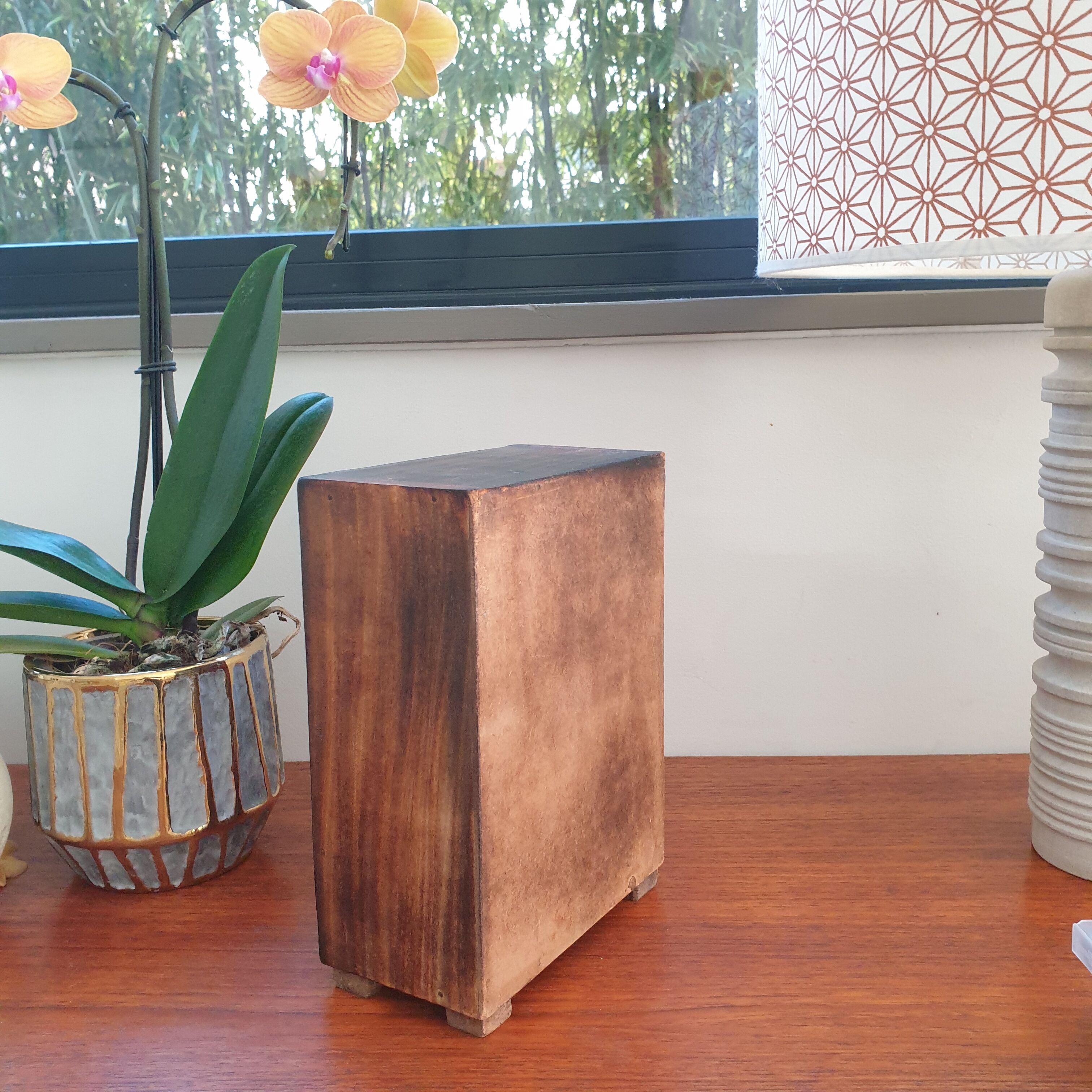 Vintage box with wood and ceramic drawers
