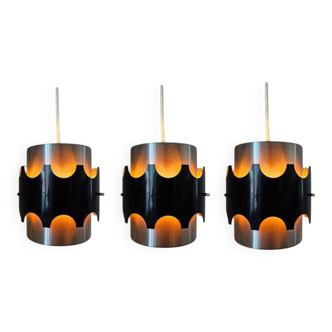 Set of Three Midcentury Pendant in style of Jo Hammerborg, Denmark, 1970s