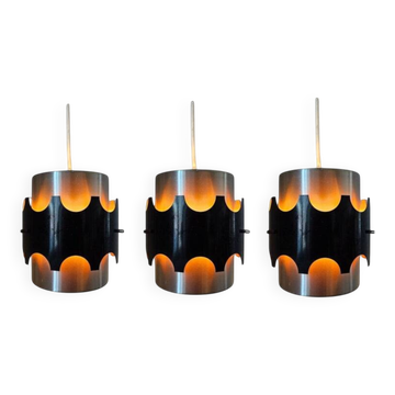 Set of Three Midcentury Pendant in style of Jo Hammerborg, Denmark, 1970s