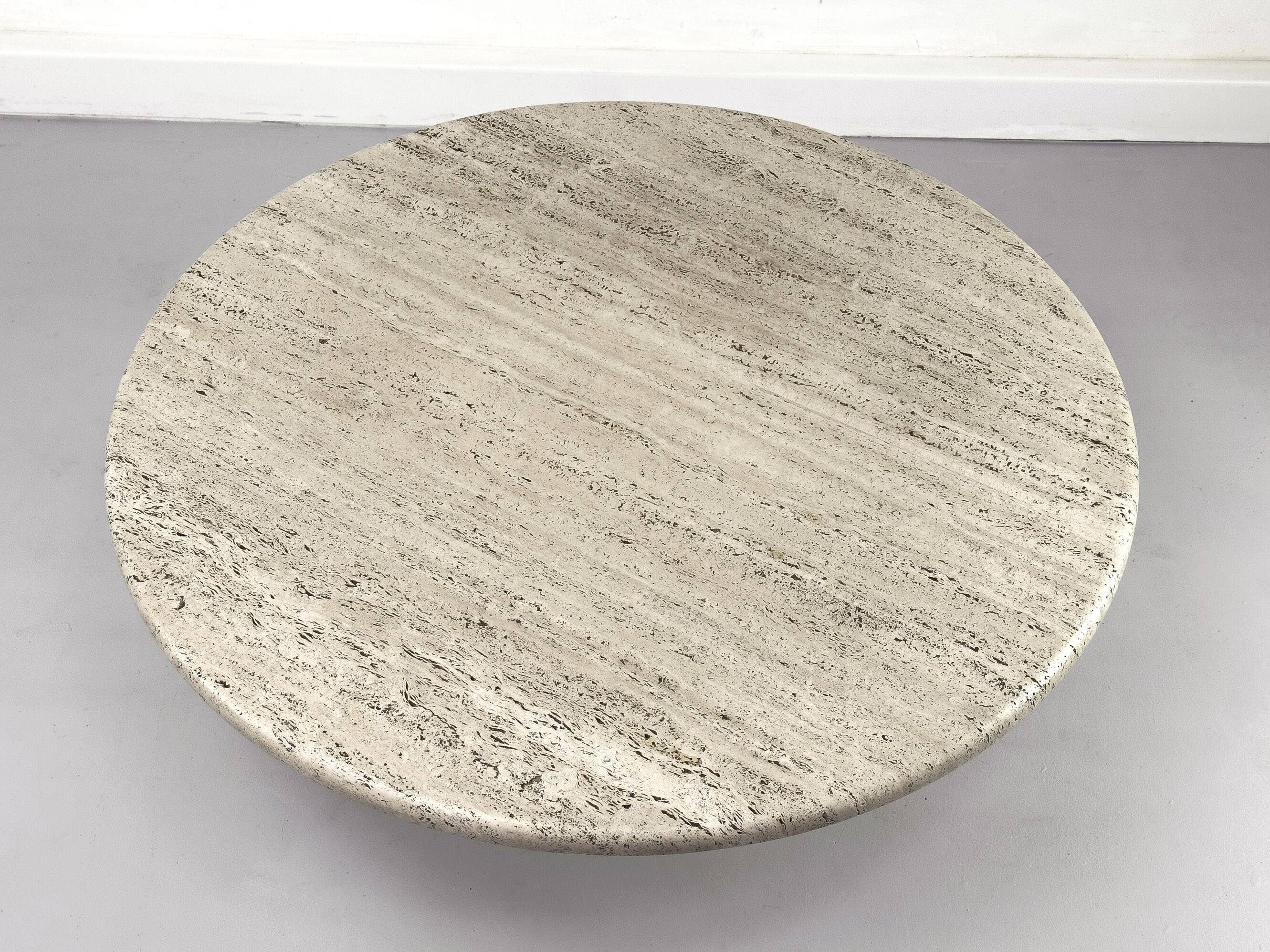 Table basse circulaire vintage en travertin, années 1970
