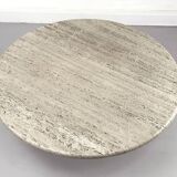 Table basse circulaire vintage en travertin, années 1970