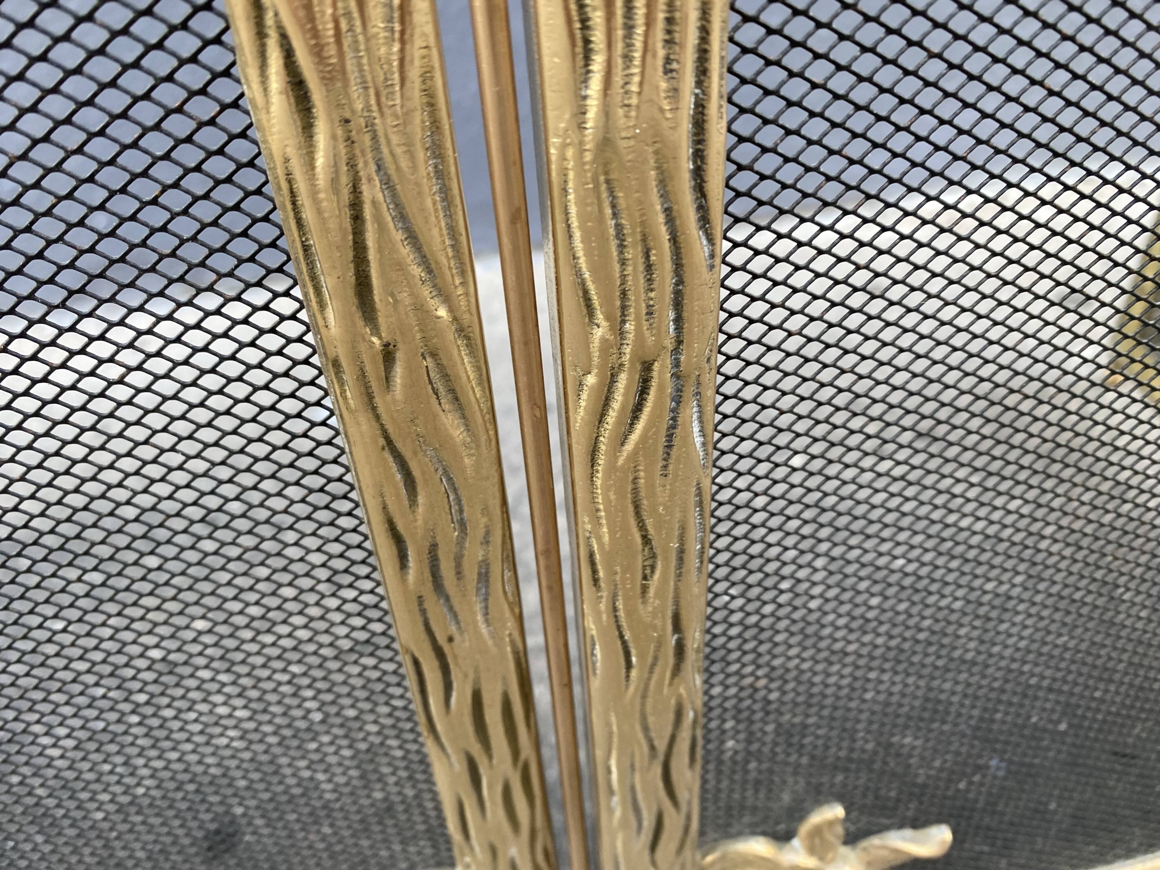 Brass fireplace fire screen 1900, French art nouveau spark screen with 4 shutters