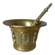 Mortar and Pestle in Solid Bronze – Face Decoration – Antique Style