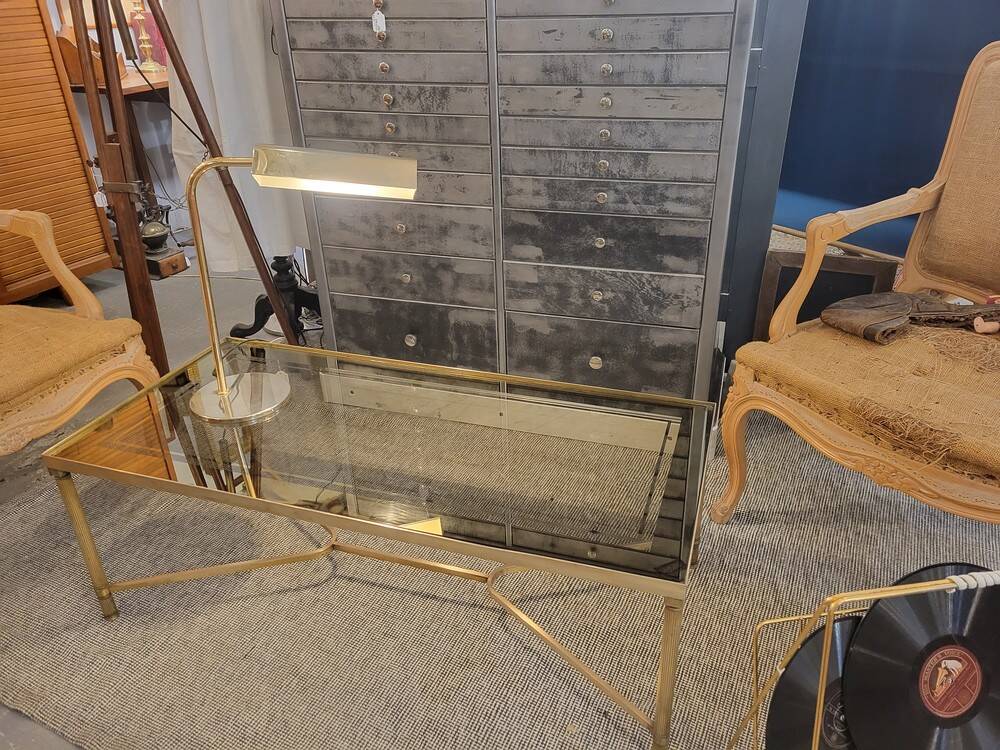 Brass and smoked glass coffee table