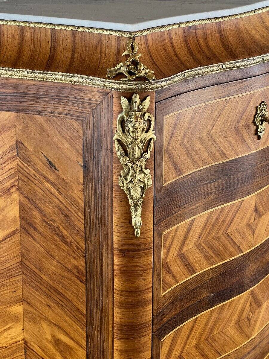 Marquetry Drop-Leaf Secretary, Louis XV Style, 19th Century