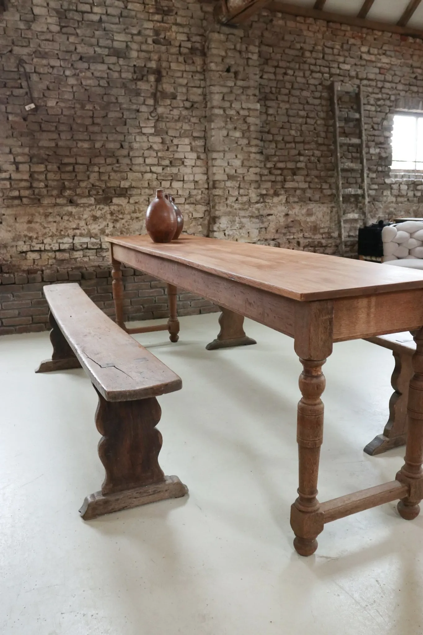 Long antique oak table with turned legs – 239 cm