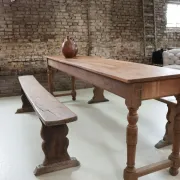 Long antique oak table with turned legs – 239 cm