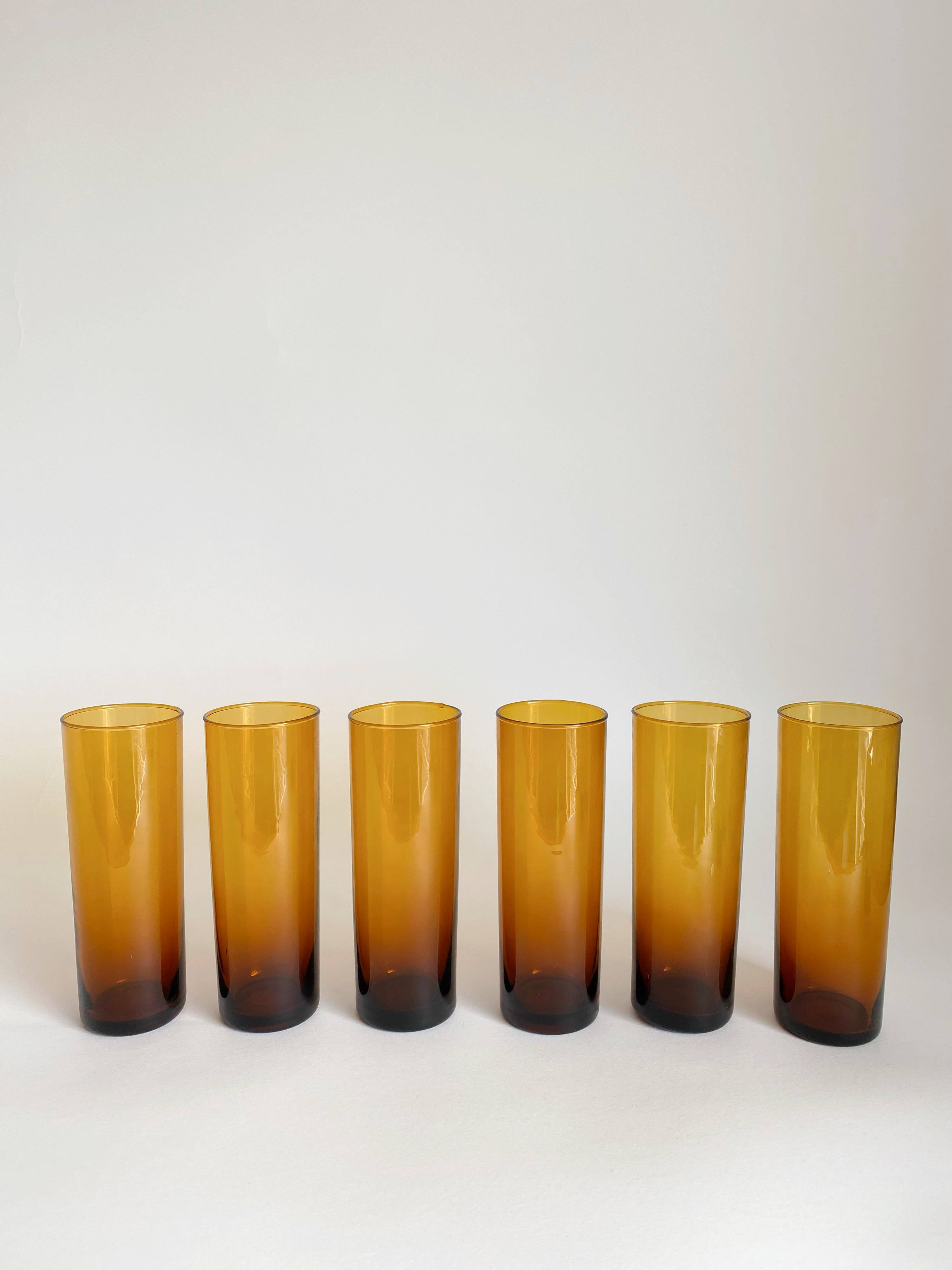 Set of 6 amber tube glasses