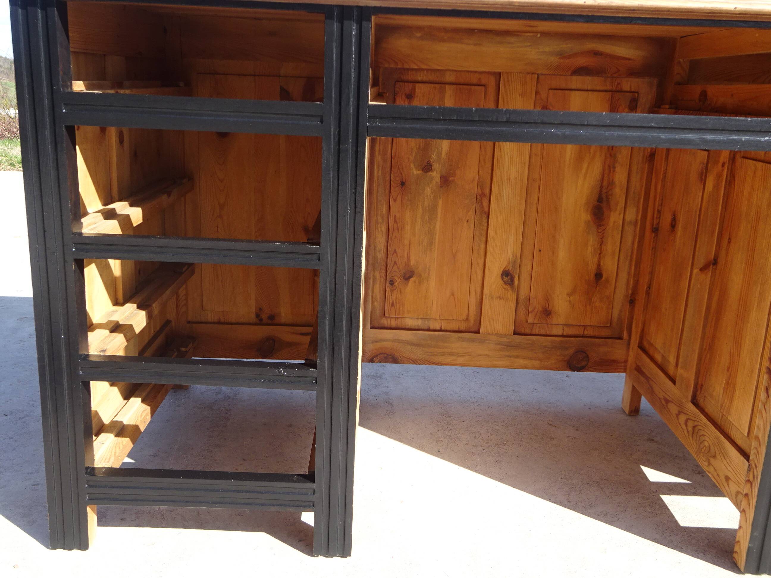 Restored antique pine desk, 9 drawers