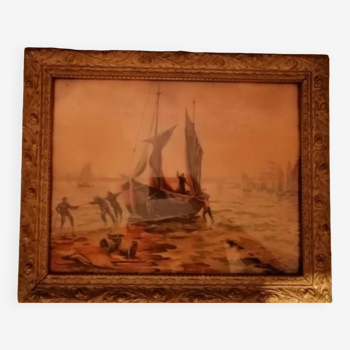 Very beautiful old oil painting, marine, beautiful frame