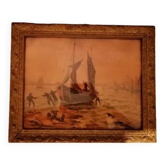 Very beautiful old oil painting, marine, beautiful frame