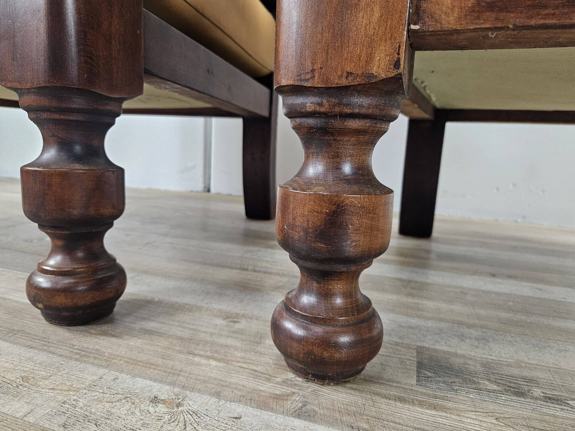 1980s leather and solid wood armchairs