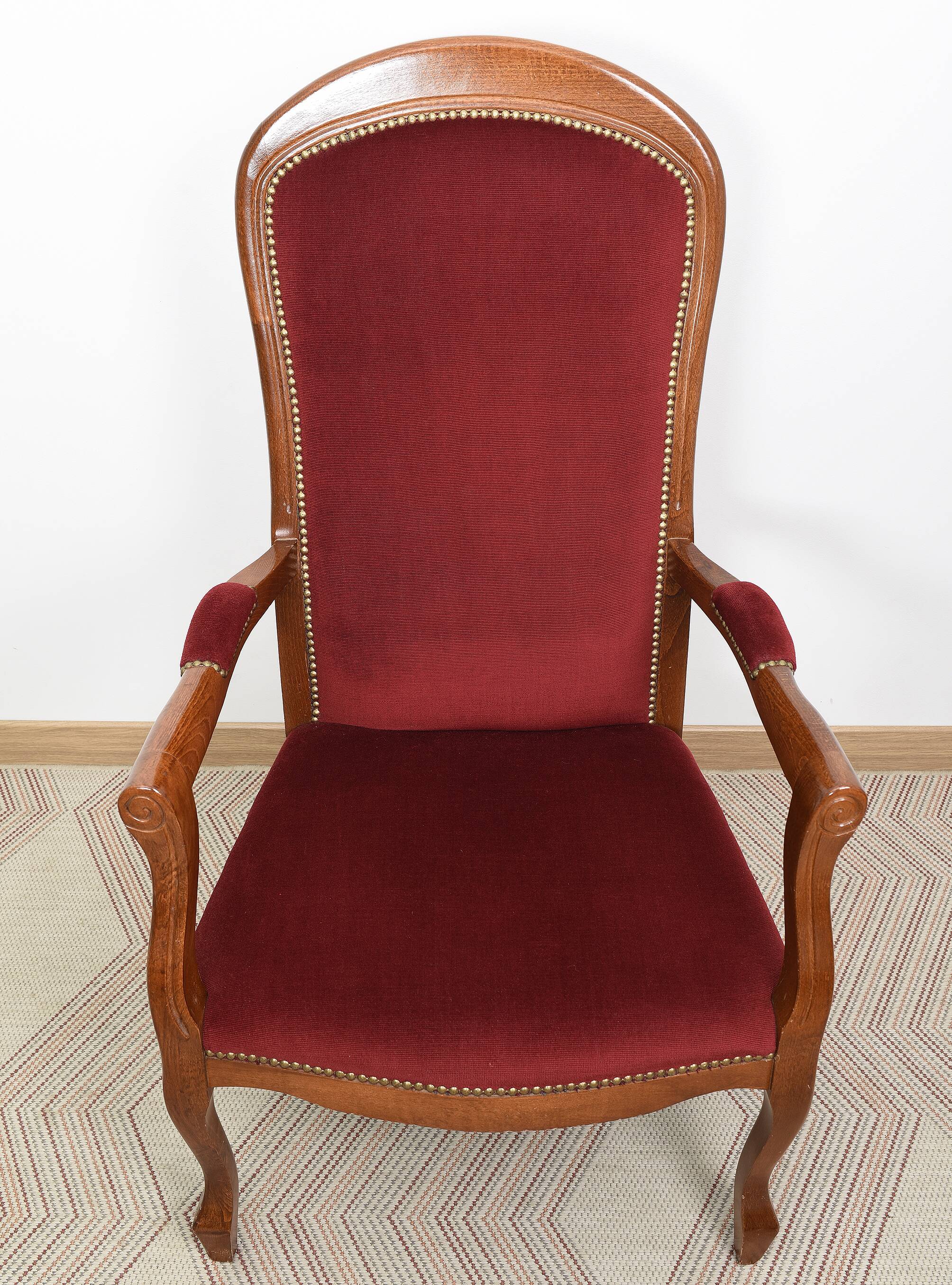 Burgundy Voltaire armchair