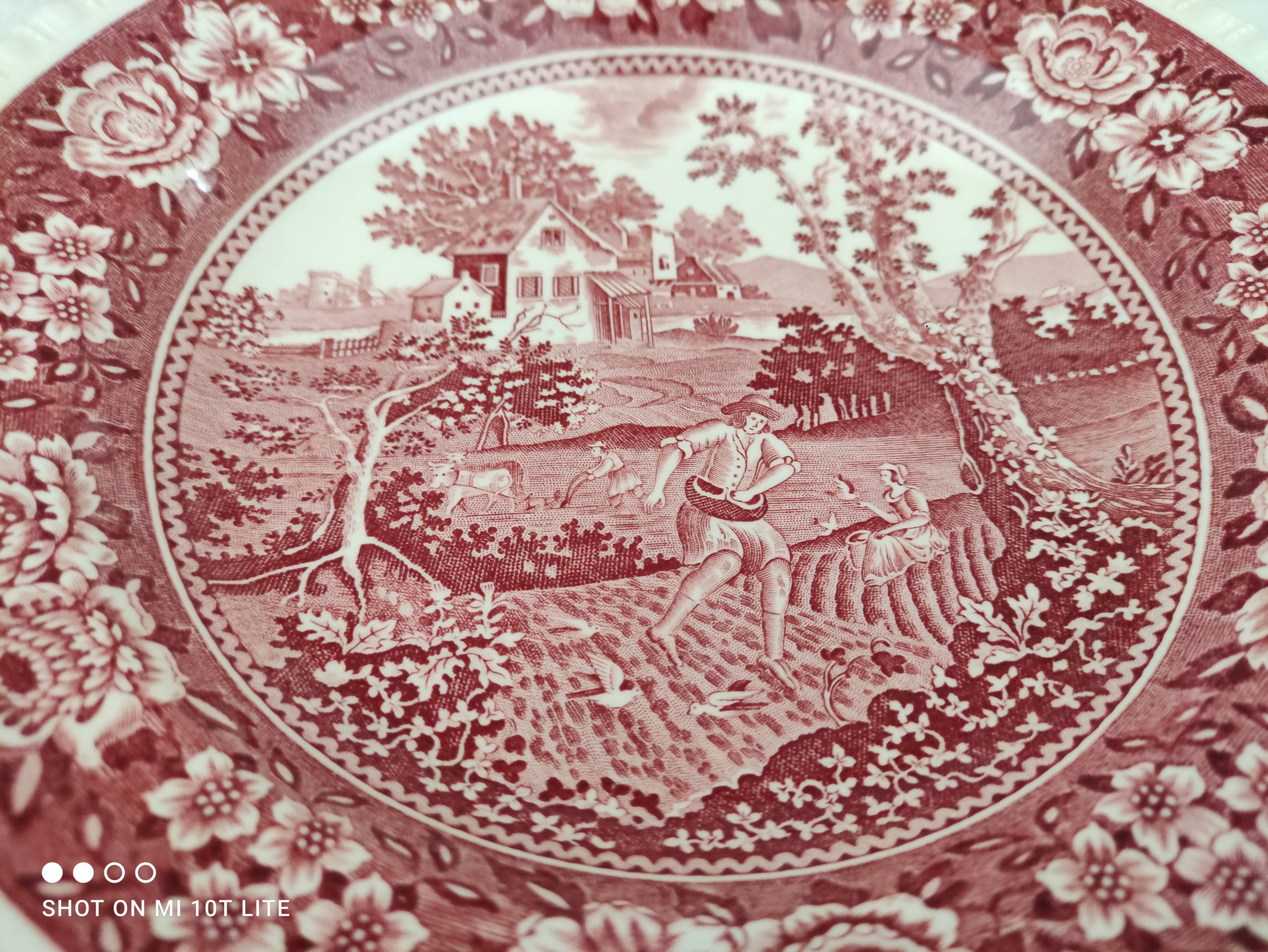 Set of 6 hollow plates in opaque porcelain Villeroy & Boch model Rusticana red English décor