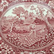 Set of 6 hollow plates in opaque porcelain Villeroy & Boch model Rusticana red English décor