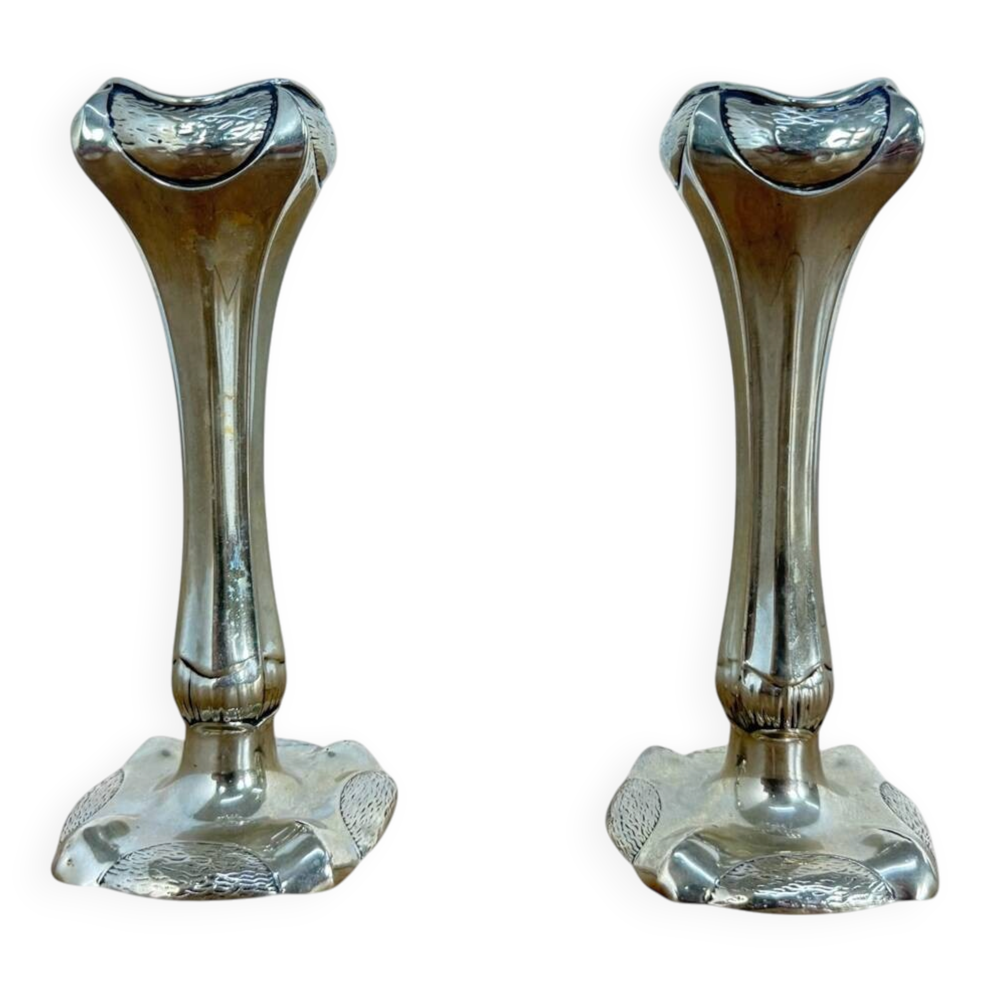 Pair of Art Nouveau Silver-Plated Bud Vases