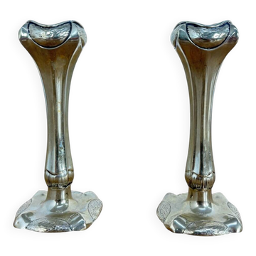 Paire de vases à boutons en argent massif de style Art Nouveau
