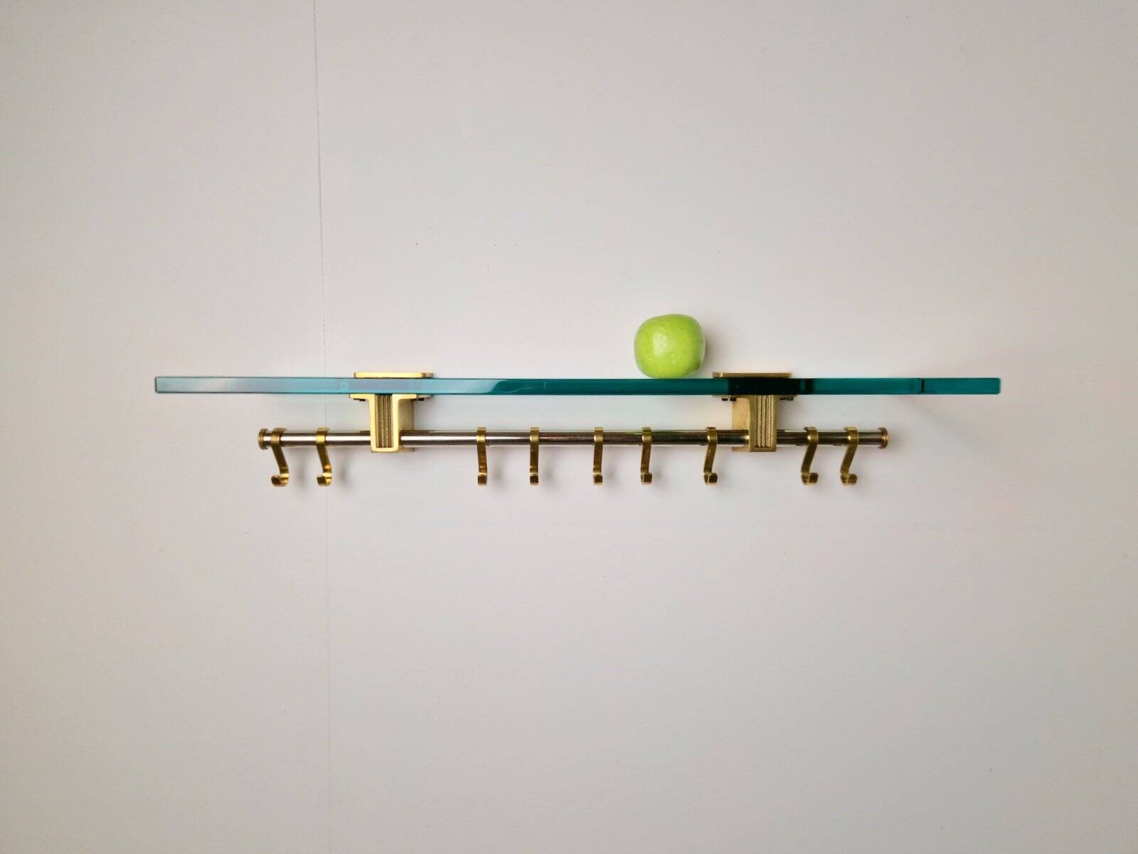 Brass and Glass R14G Wall-Mounted Coat Rack from Peter Ghyczy, 1980s
