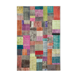 Handmade oriental contemporary 201 cm x 300 cm multicolor patchwork carpet