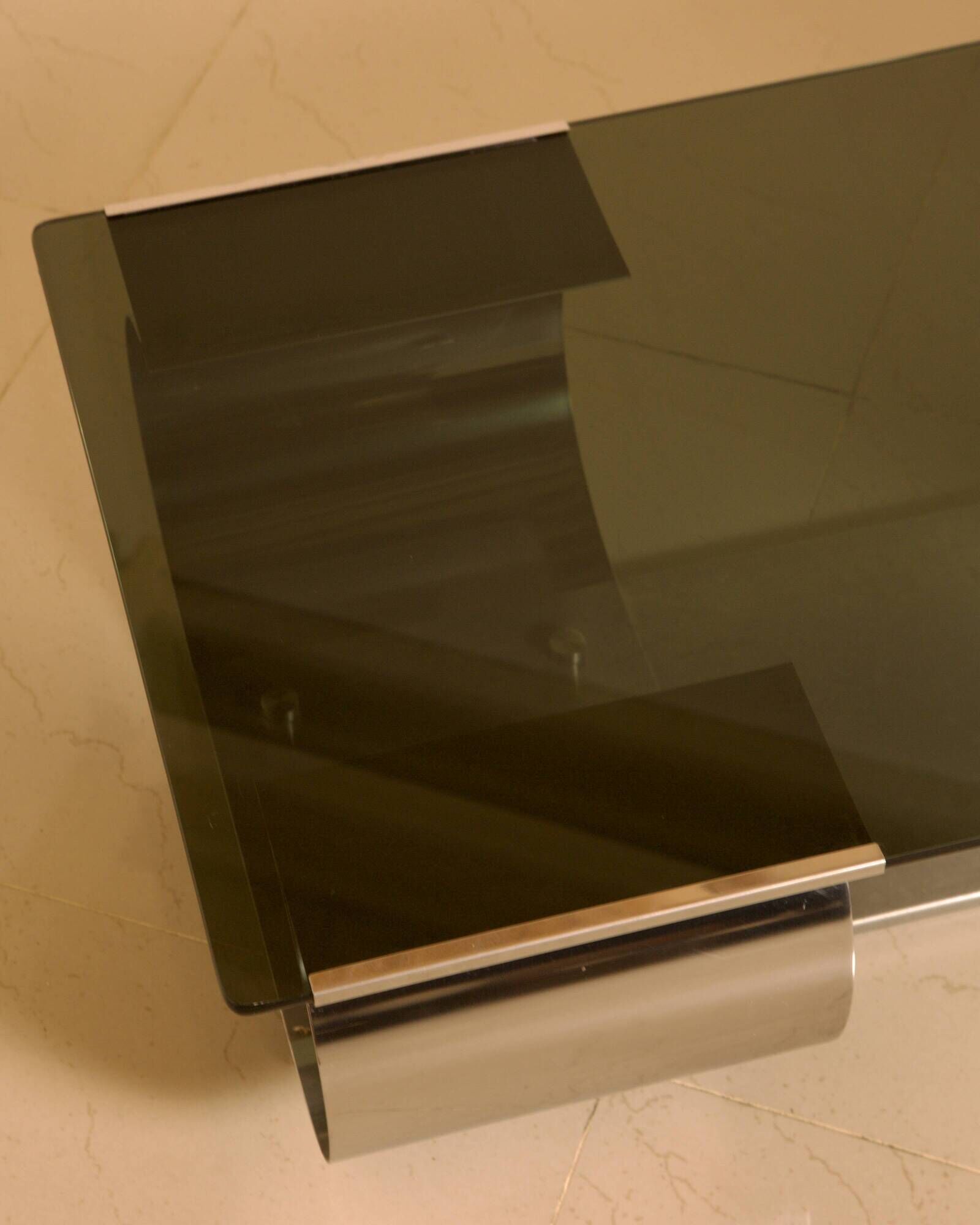 Glass and metal coffee table by Francois Monnet for Kappa Italia 70's