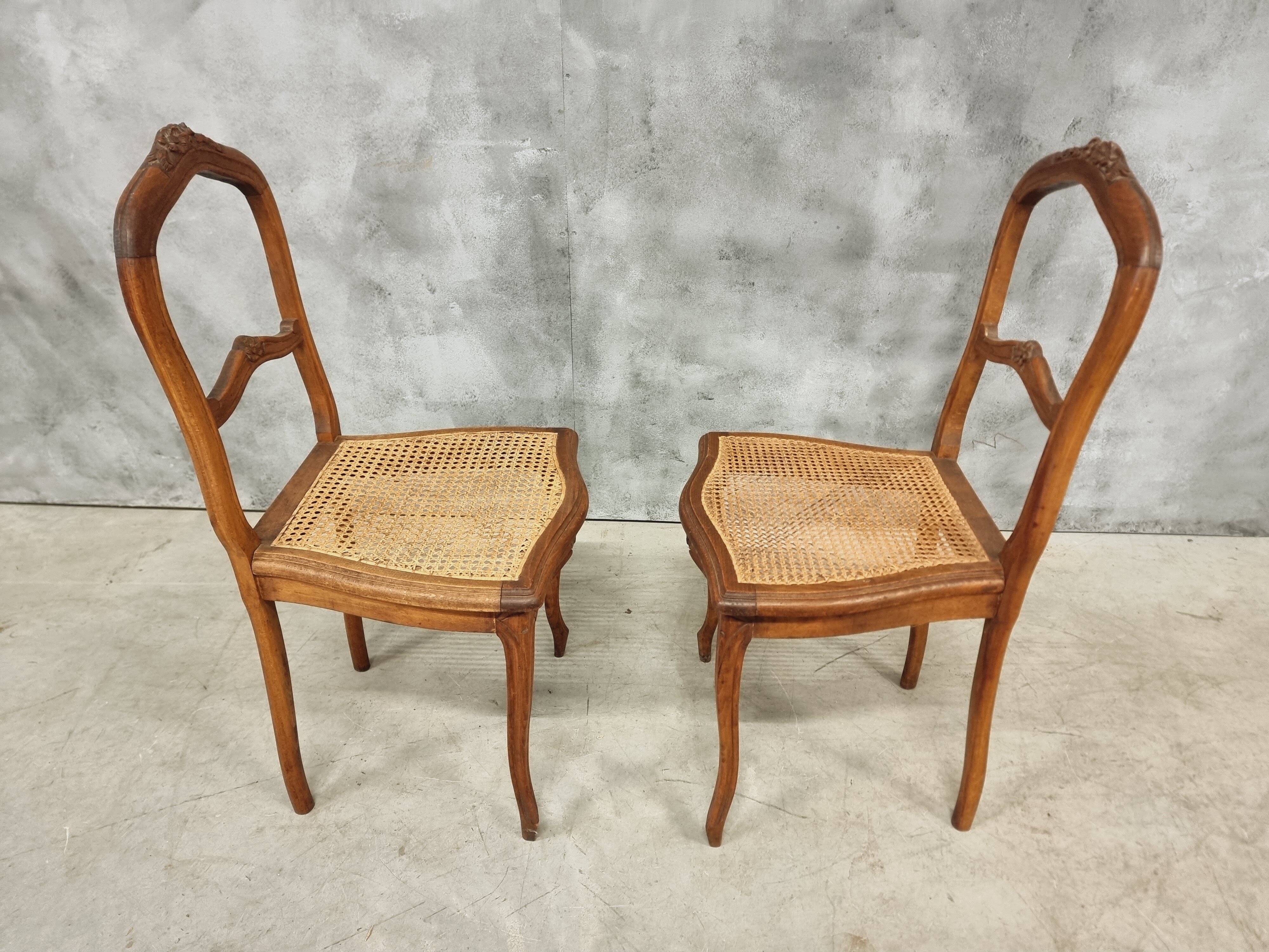 Set of antique French chairs dining chairs webbing and beech