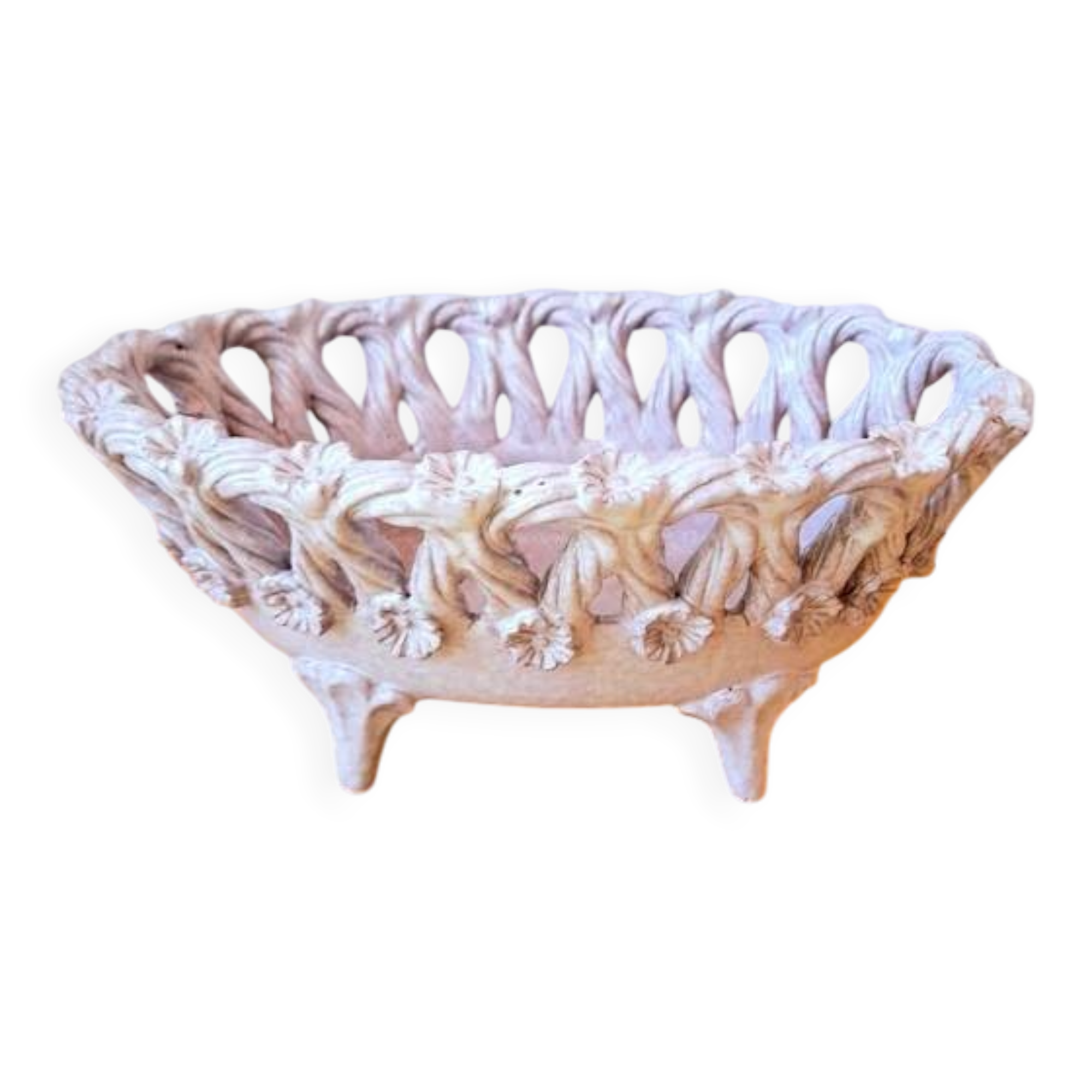 Coupe à fruits en céramique tressée, Fratelli Fanciullacci 1950