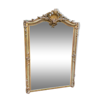 Old Louis XV style mirror in wood and gilded stucco. Napoleon III