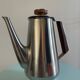 Vintage tea or coffee set in stainless steel and wood – signed Roger Insilco –