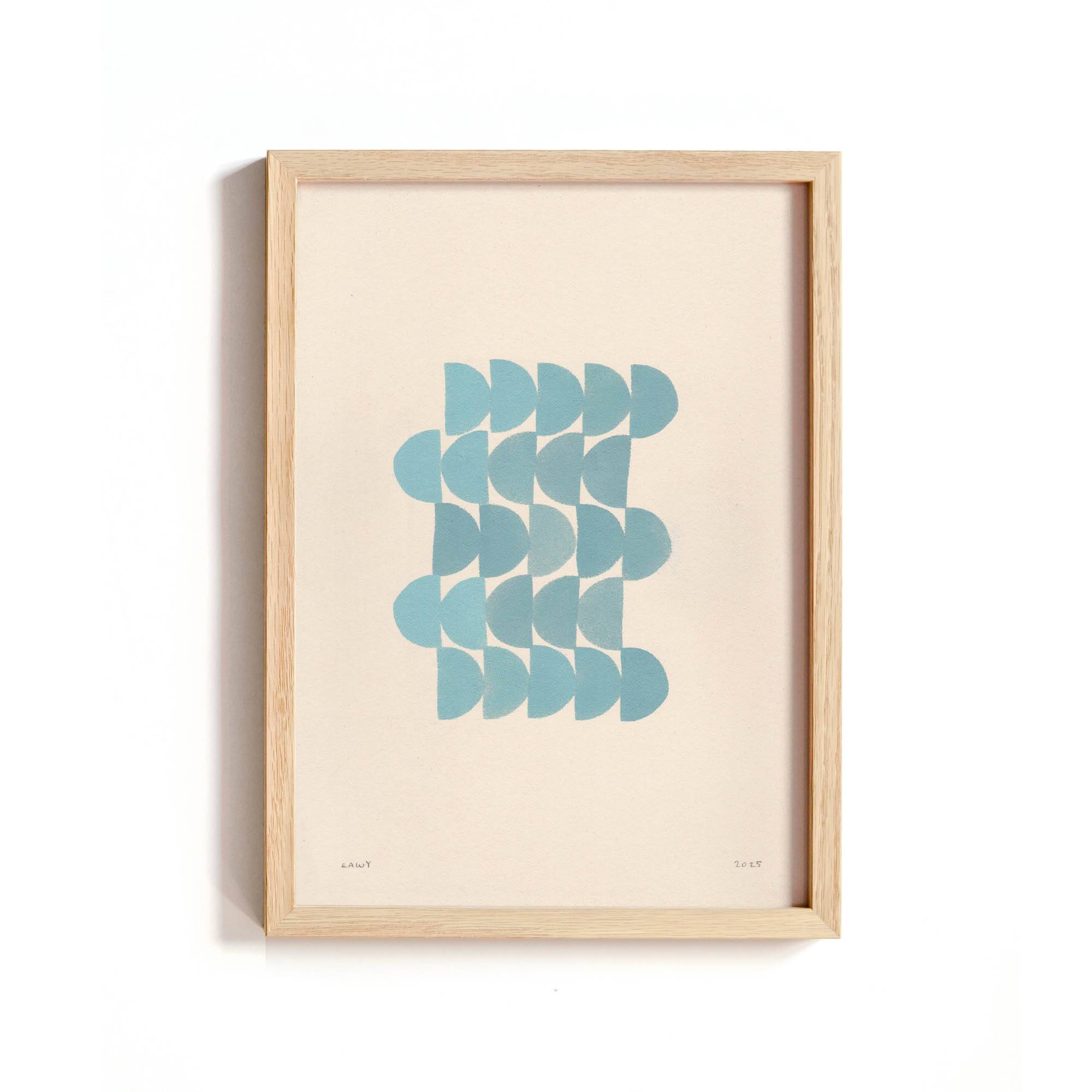 Abstract painting on illustration paper B285 blue gray signed Eawy