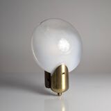 Vintage Wood, Brass and Two-Tone Oval Glass Wall Lamp, Italy, 1970s