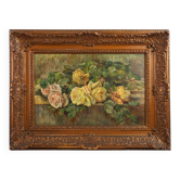 Romantic Floral Still Life Painting, Belgium ca. 1900