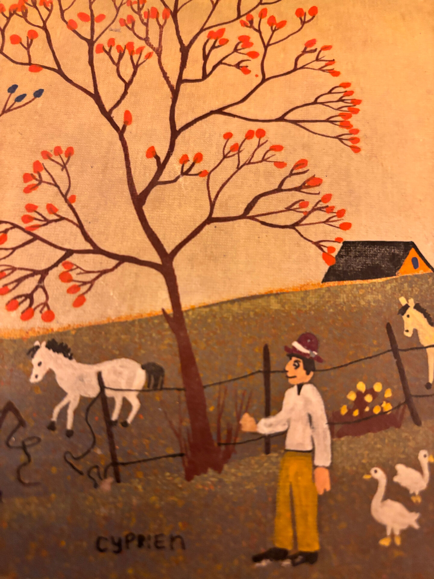 Tableau d'art naïf vintage - Scène champêtre. Art populaire