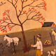 Tableau d'art naïf vintage - Scène champêtre. Art populaire