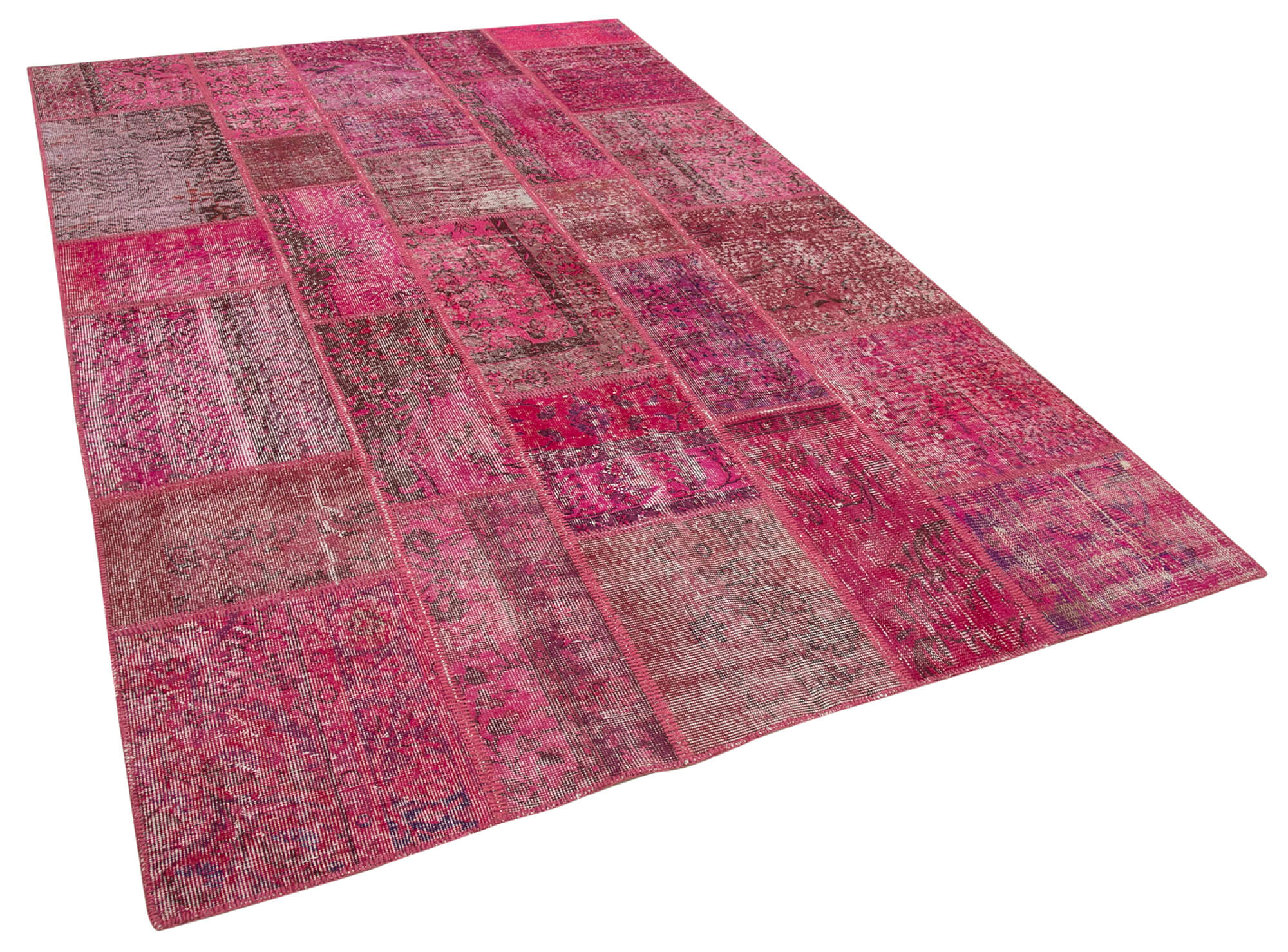 Handwoven turkish contemporary 186 cm x 288 cm pink patchwork rug