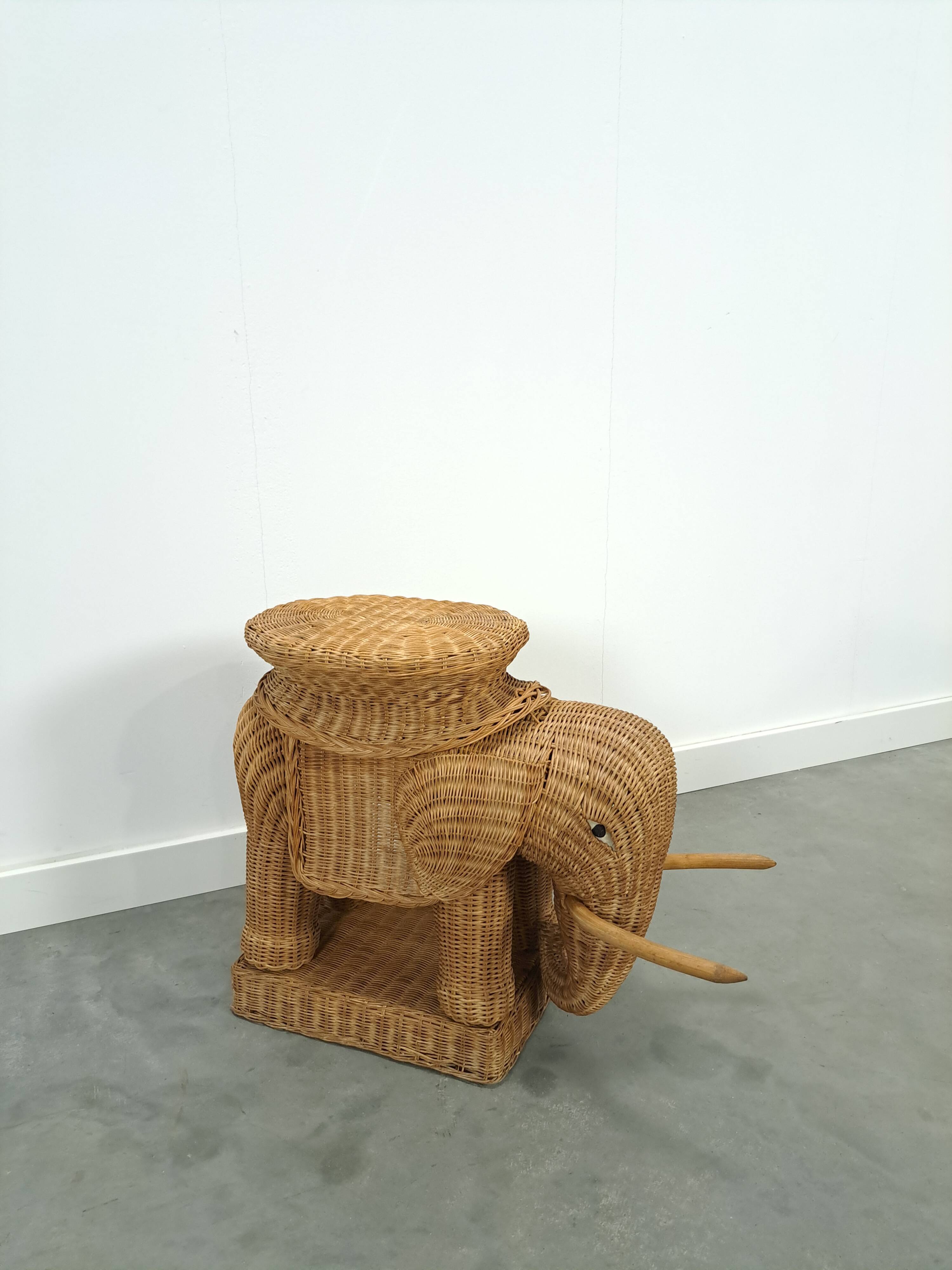 Rattan elephant table vintage side table