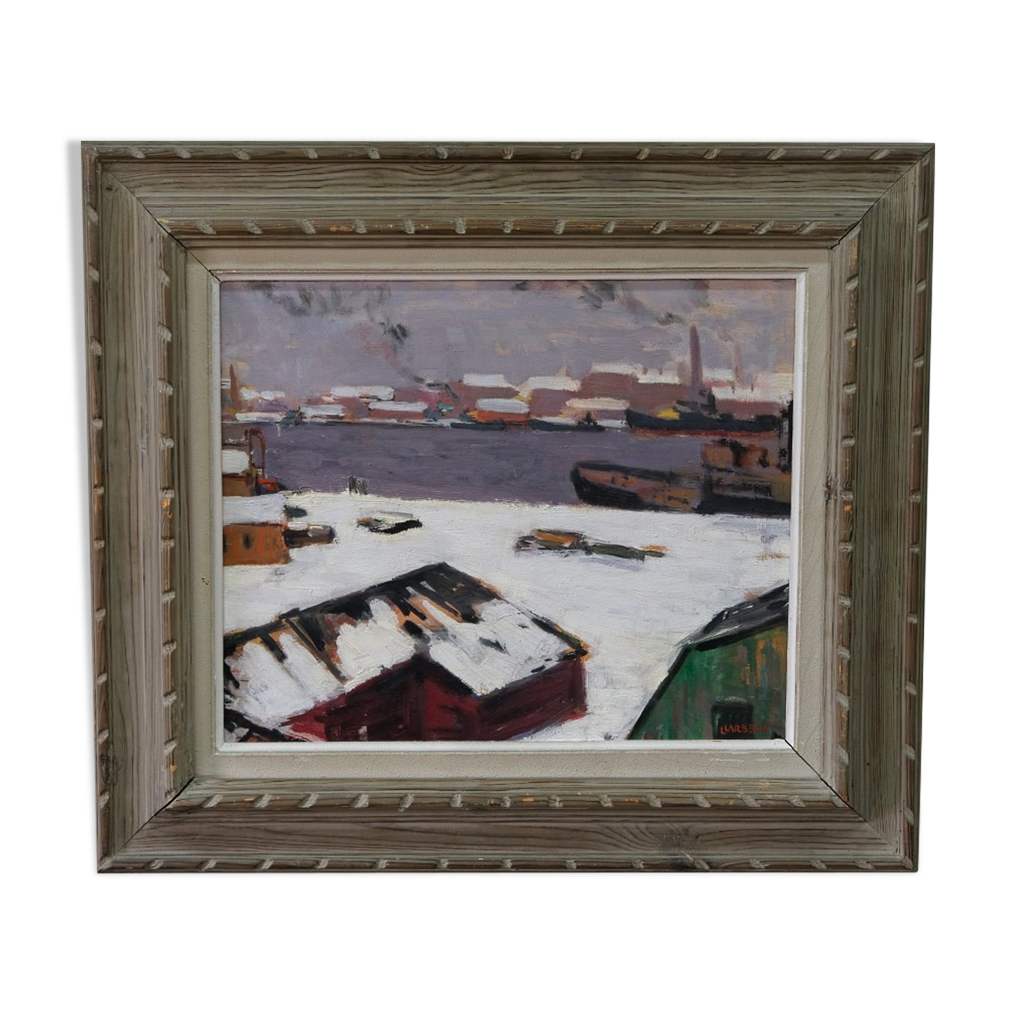 Peinture suédoise, années 1940, huile sur panneau, Lars erik larsson (1912-1971)
