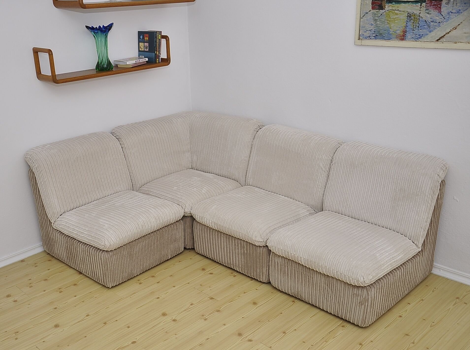 Mid-century 2-color corduroy modular sofa, 1970