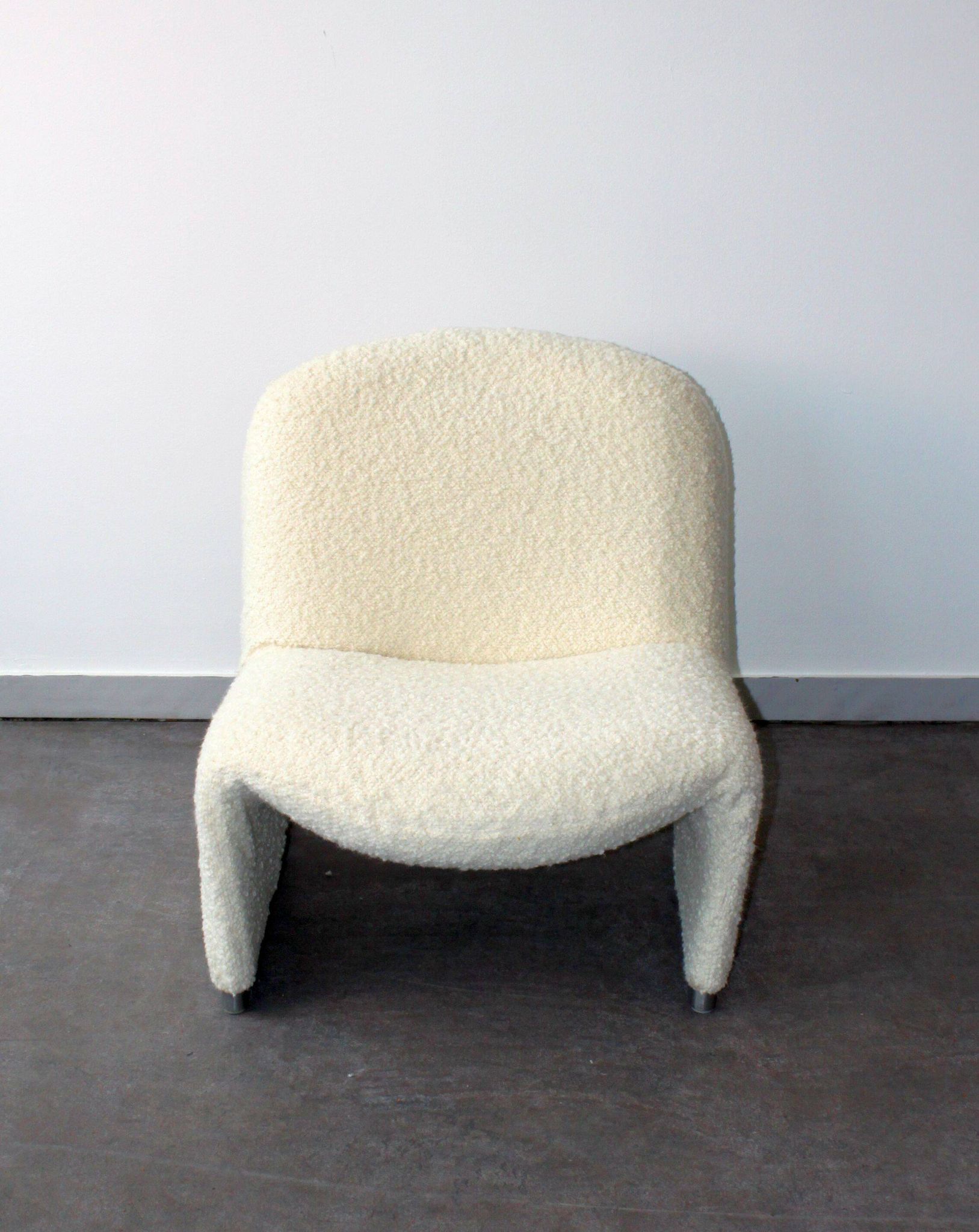 Pair of vintage Alky armchairs in steel and boucle wool by Giancarlo P.