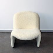 Pair of vintage Alky armchairs in steel and boucle wool by Giancarlo P.