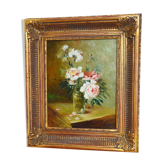 Painting still life oil bouquet of peonies 19th
