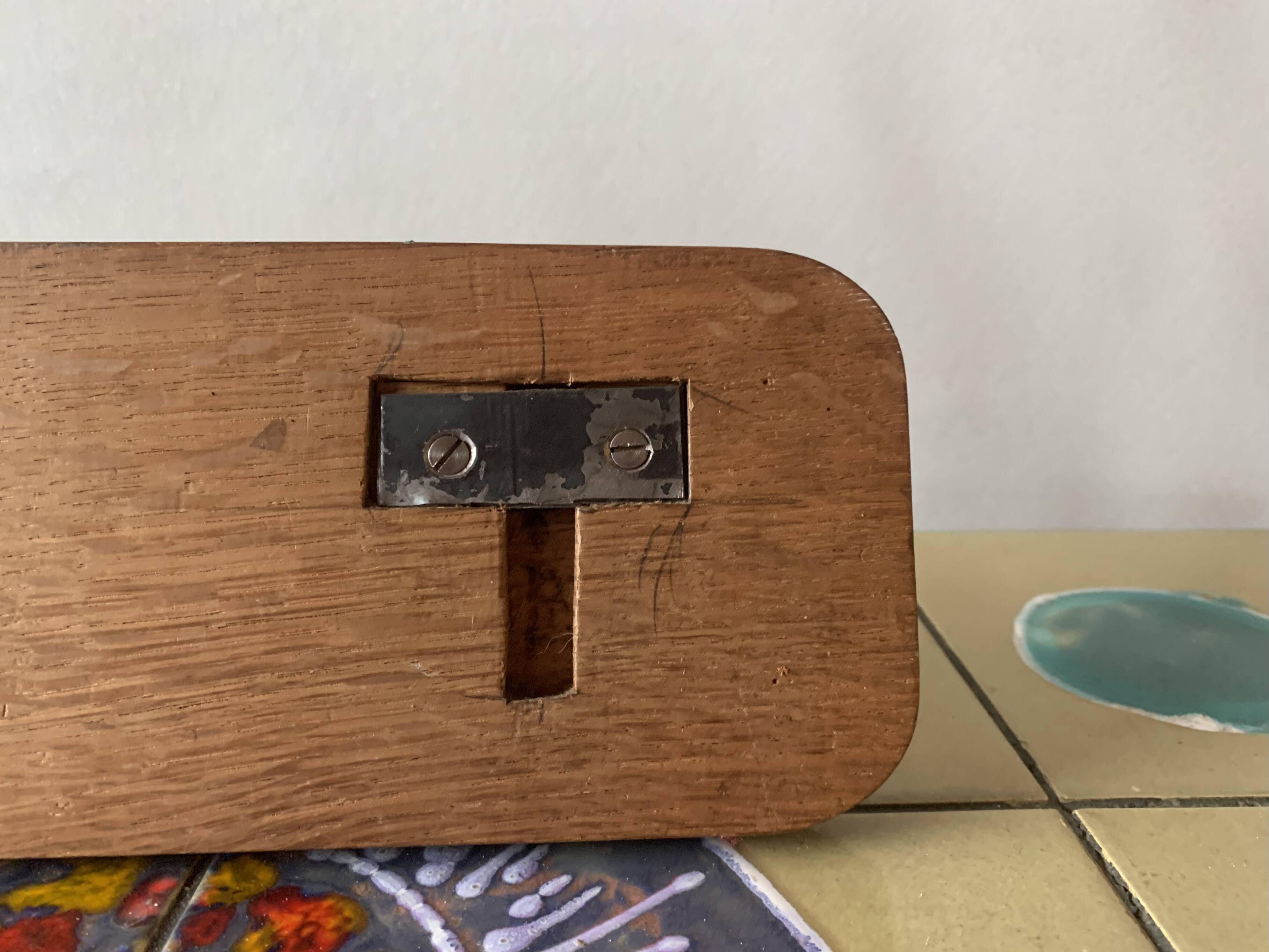 Vintage wooden wall coat rack - 4 steel hooks